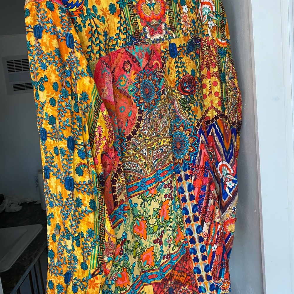 John Mark Vibrant Patchwork Blouse Embroidered Tu… - image 8